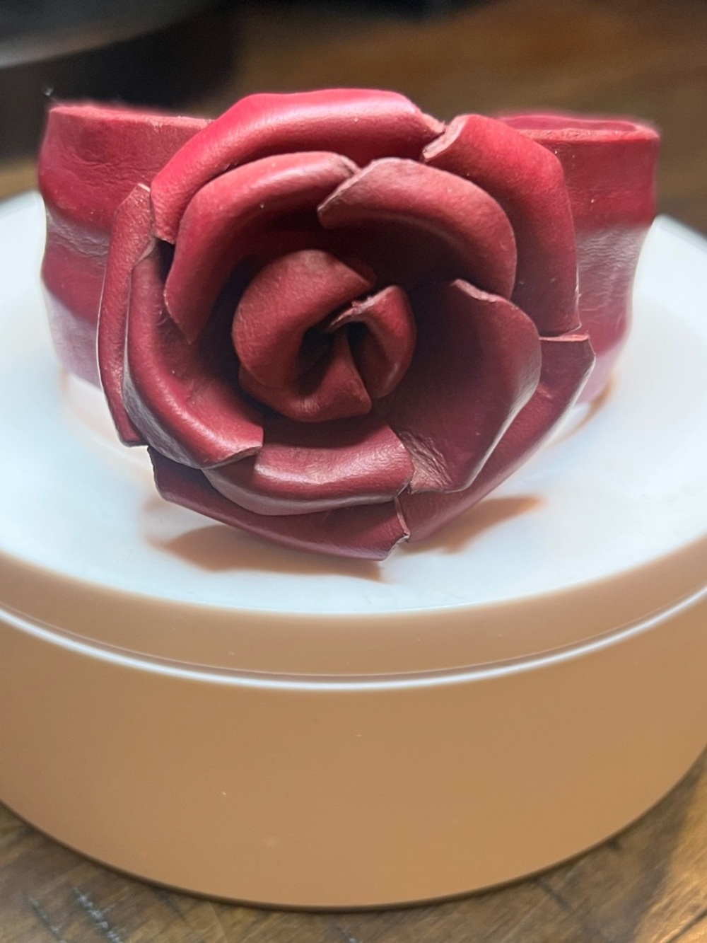 Handmade Red Rose Leather Cuff Bracelet